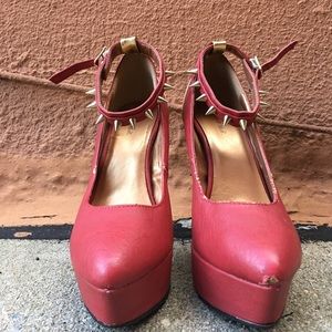 Red & Gold Spiked Ankle Heels